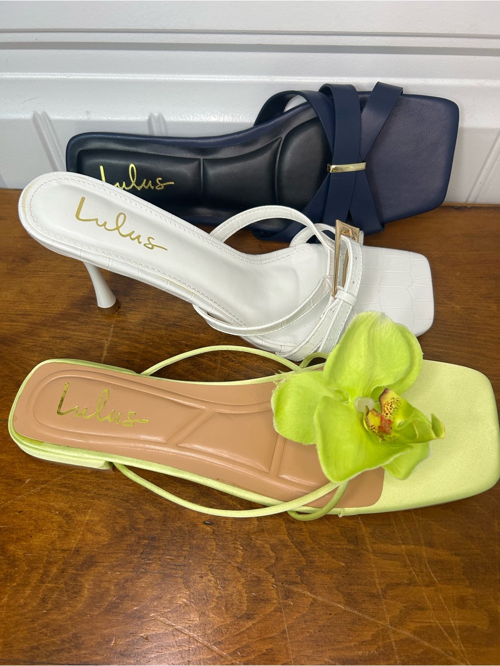 Lulu's Slide Sandals Lot- Navy, White, Lime size 10